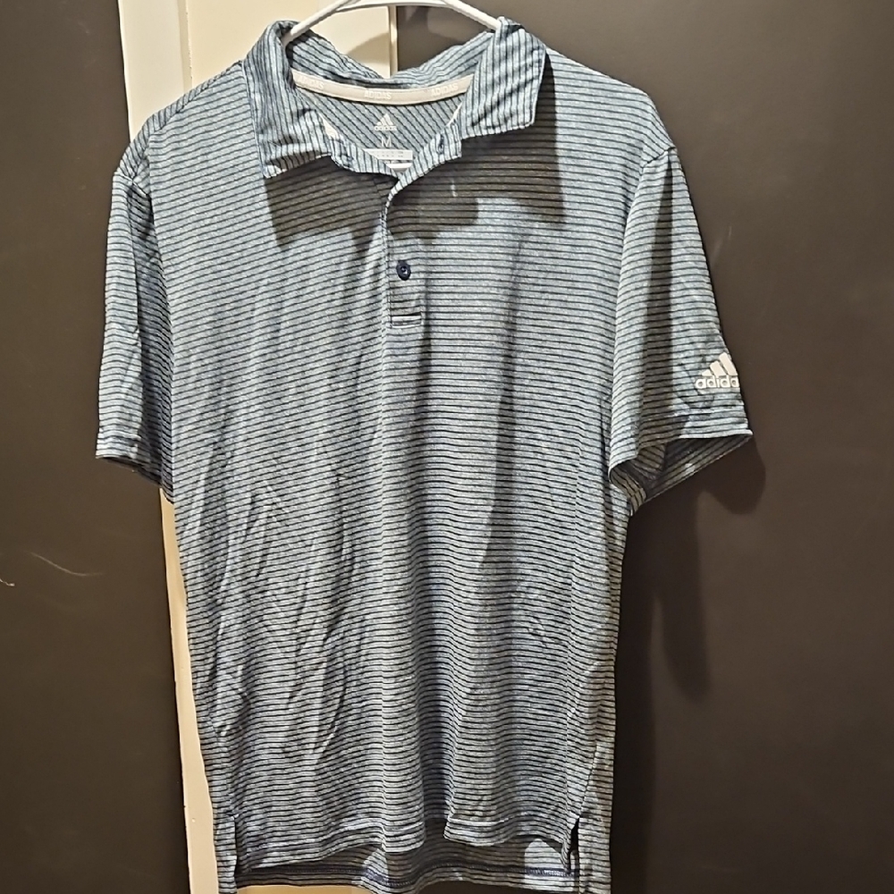 Adidas Men's Navy Striped Polo Shirt